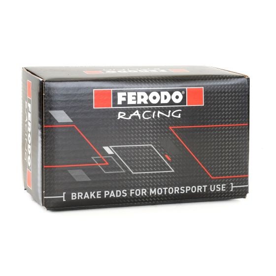 Black box with red accents, featuring "FERODO" and "RACING" branding, labeled as brake pads for motorsport use, designed for ADVICS calipers.