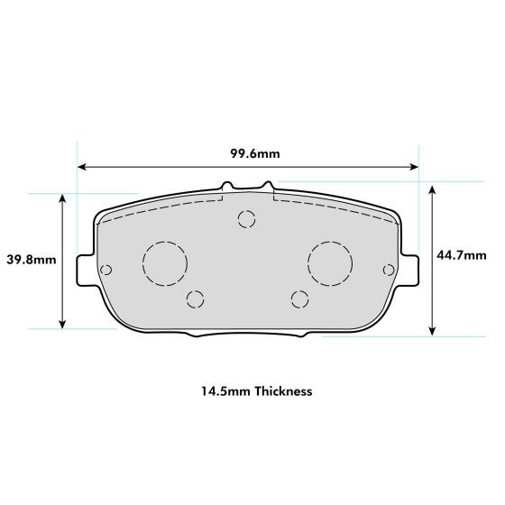 Ferodo DS2500 rear brake pad set for SUMITOMO caliper, featuring a grey material with specific dimensions: 99.6mm width, 39.8mm height, and 14.5mm thickness.