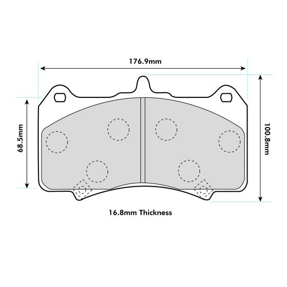 Ferodo DS2500 brake pads designed for AP Racing CP8520/CP8521/CP8522 calipers, featuring a grey color, precise dimensions, and a thickness of 16.8mm.