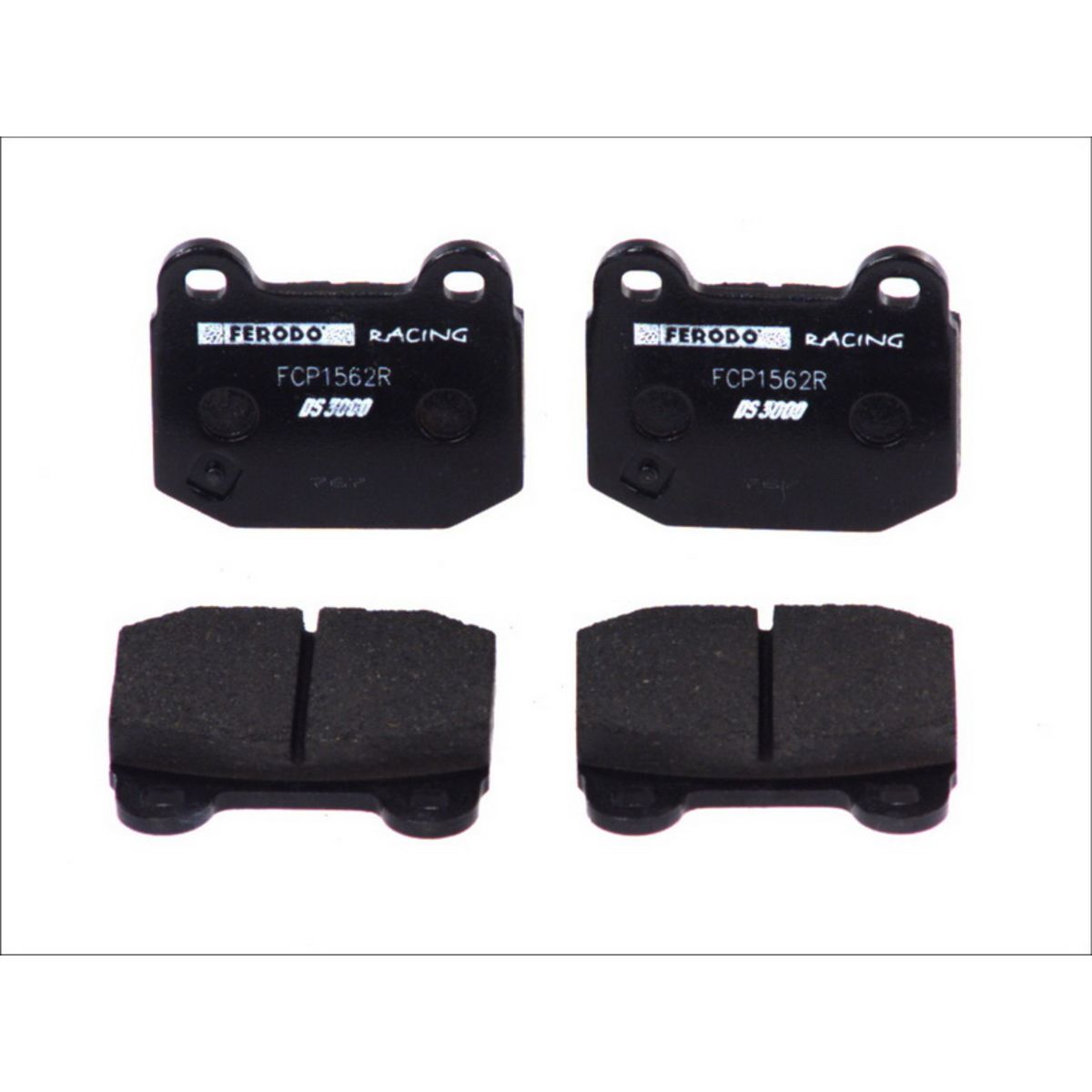 Black brake pad set featuring Ferodo Racing branding, model number FCP1562R, with a smooth surface and rectangular shape, designed for high-performance applications.