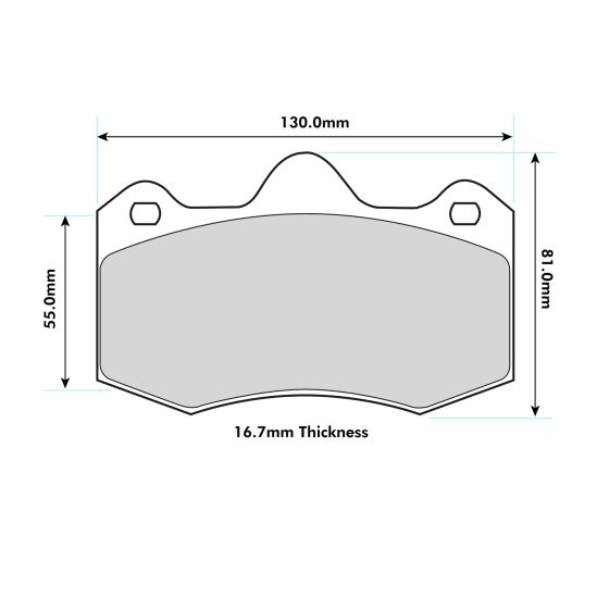 FERODO RACING FRP3083R brake pad set in a grey color with a smooth surface, featuring dimensions of 130mm width, 55mm height, and 16.7mm thickness, designed for performance.