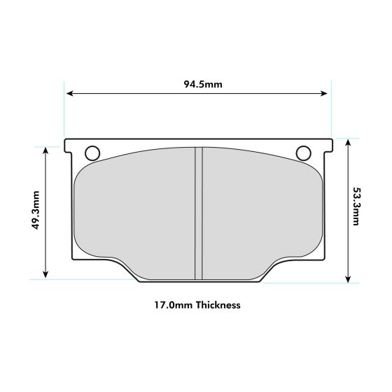 Ferodo DS3000 brake pads in a gray color, featuring a smooth surface and specific dimensions of 94.5mm width, 53.3mm height, and 17mm thickness, designed for Girling AR5/BR calipers.