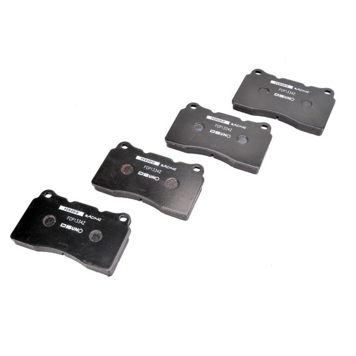 Black Ferodo Racing FCP1334Z DSUNO brake pad set featuring four pads with a smooth surface and distinct markings for identification.