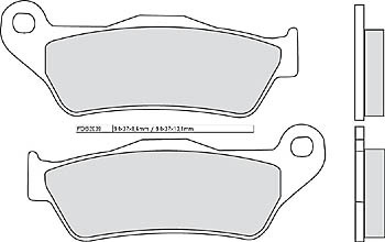 FERODO Brake Pad Set FDB2039EF featuring two rectangular pads with a smooth surface, a grey color, and precise dimensions marked for installation.