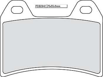 FERODO RACING FDB2042EF brake pad set featuring a curved, metallic gray surface with two mounting holes, designed for high-performance braking applications.