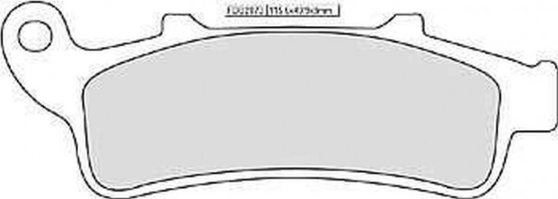 Ferodo FDB2073 Carbon Grip Platinum motorcycle brake pads, featuring a smooth gray friction surface and a distinctive shape with a circular mounting hole.