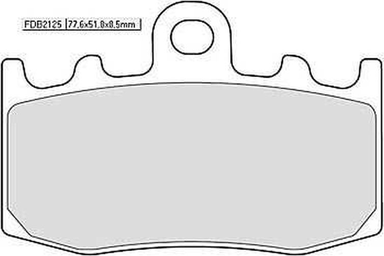 FERODO RACING FDB2125ST brake pad set featuring a grey friction material, a distinctive shape with cutouts for fitment, and dimensions of 72.6x51.8x8.5mm.