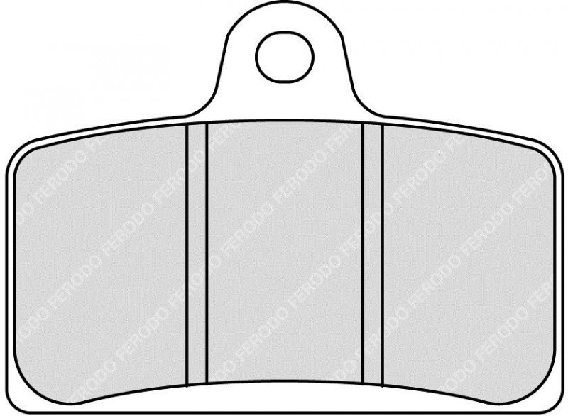 Ferodo FDB2201 Sinter-Grip motorcycle brake pads in a rectangular shape with a central mounting hole, featuring a smooth grey surface and three distinct friction areas.