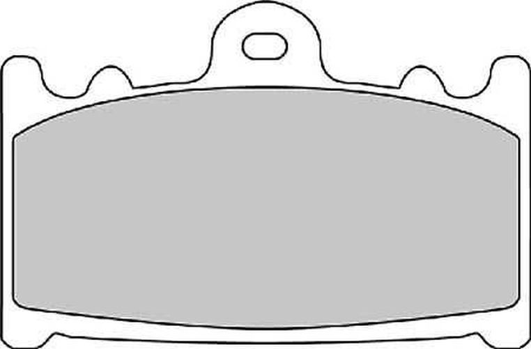 Ferodo FDB574 Sinter-Grip motorcycle brake pads, featuring a smooth grey surface with a distinct curved shape and a central mounting hole for easy installation.