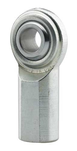 Silver PTFE lined rod end bearing with a right-hand thread, featuring a 1/4" UNF thread and 1/4" bore, designed for durability and smooth movement.