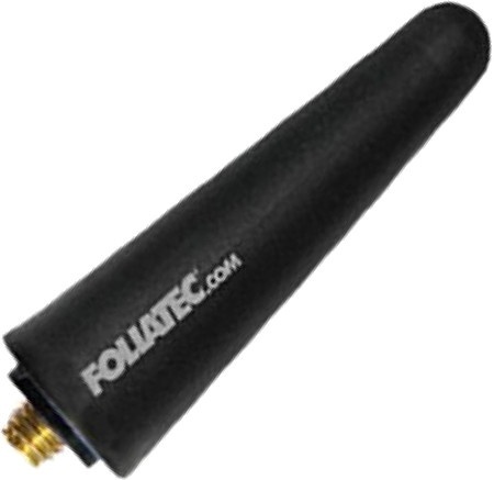 Black rubber antenna with a tapered design and a gold threaded base, featuring the "FOLIATEC" logo printed in white.
