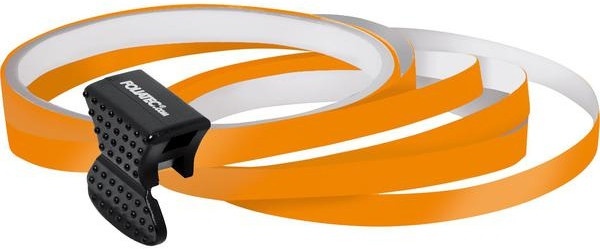 FOLIATEC 34388 Wheel Sticker features bright orange and white flexible vinyl strips with a black applicator tool for easy installation.