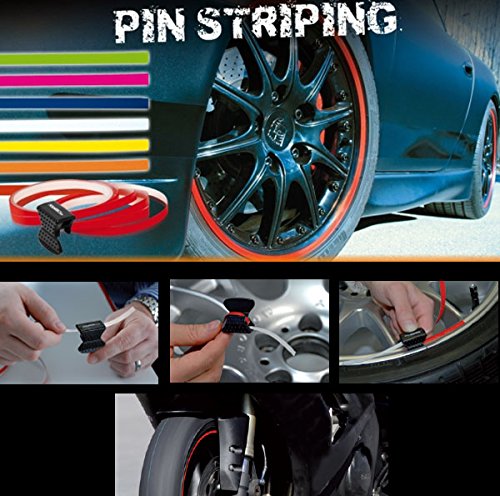 FOLIATEC 34387 Wheel Sticker features a vibrant red pinstriping tape designed for customizing wheels, showcasing a textured finish and easy application method.