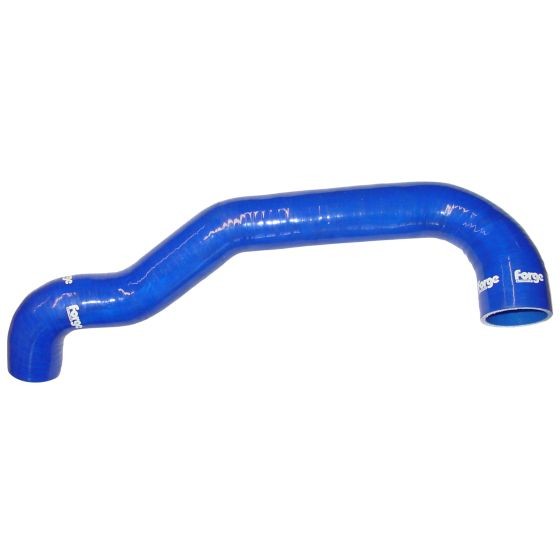 Black silicone resonator delete hose with a smooth finish, featuring a curved design and Forge branding, ideal for automotive applications.