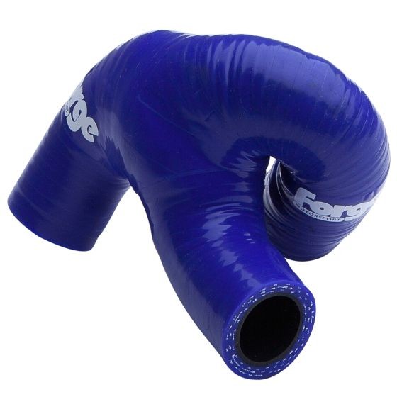 Reinforced black silicone cam cover breather hose with a smooth finish, featuring a distinctive curved shape and the "Forge" logo in white.