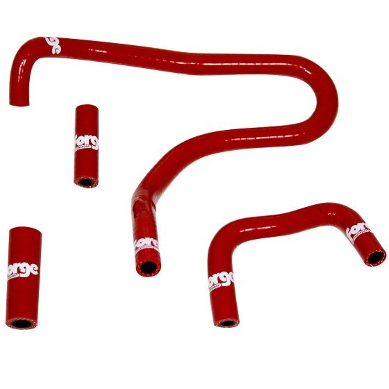 Set of 4 red silicone carbon canister hoses by Forge, featuring a smooth finish and durable construction, designed for automotive applications.