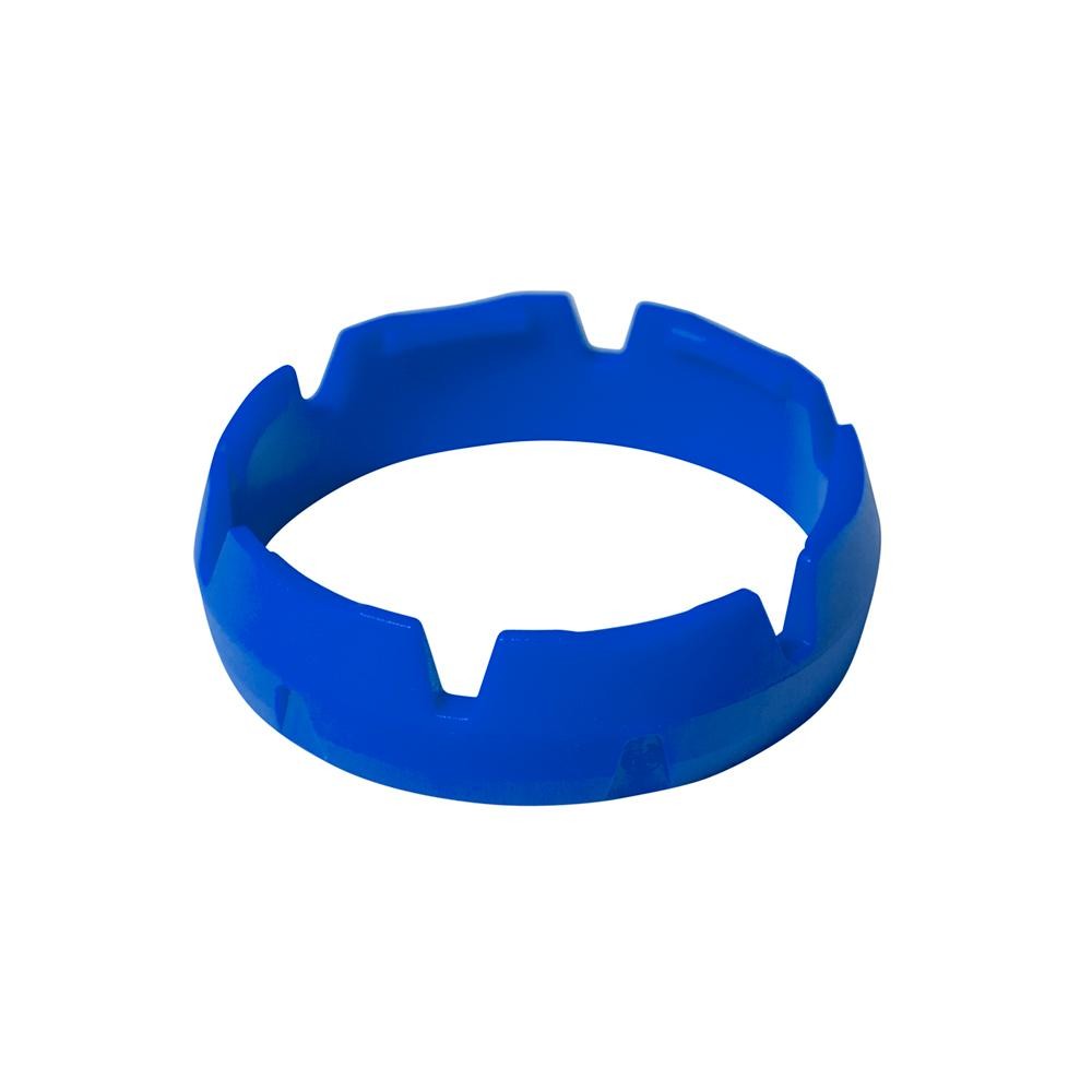 Blue plastic fork protection ring designed for KTM, Husqvarna, Sherco, and Gas Gas WP forks, featuring a notched edge for easy installation and compatibility with models from 2009 to 2023.