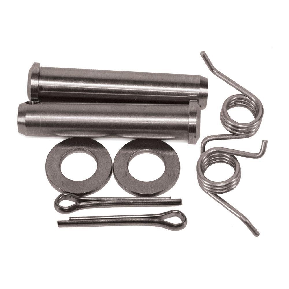 Apico FPP SET SUZ 2 includes two metallic foot peg pins, two springs, and washers, all in a silver finish, designed for Suzuki RM and RMZ models from 2003 to 2022.