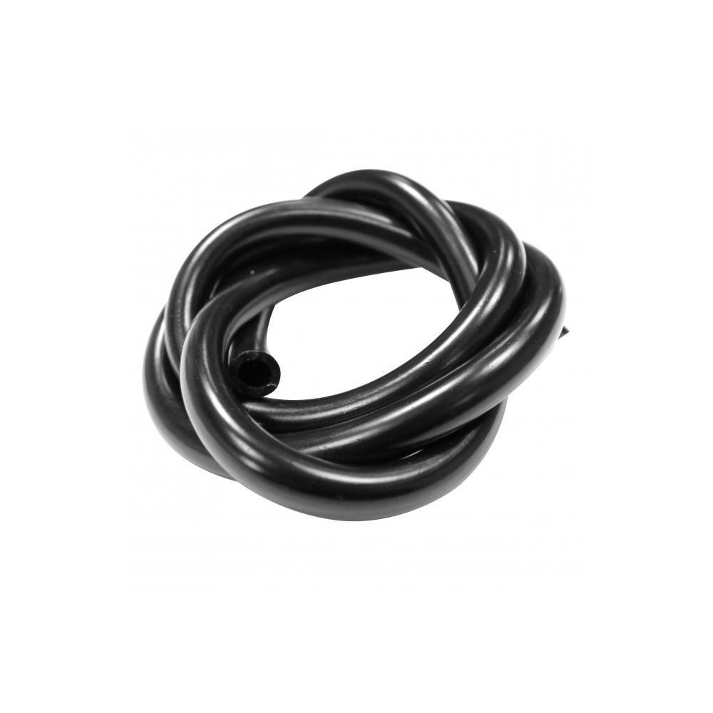 Black fuel pipe, 8mm diameter and 1 meter long, made of flexible material, coiled in a knot, designed for fuel transfer applications.