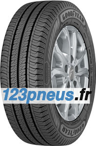 Goodyear EfficientGrip Cargo 2 summer tyre featuring a black rubber tread with deep grooves, labeled with size 215/70 R15 109/107S, and a silver alloy wheel in the background.