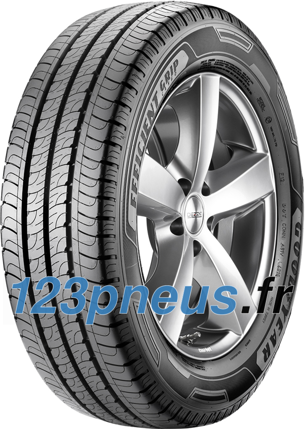Goodyear EFFICIENTGRIP CARGO 195/65 R16 100H summer tyre featuring a black rubber tread with a detailed pattern and a silver alloy wheel design.