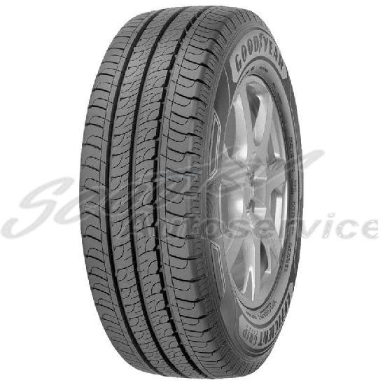 Goodyear EfficientGrip Cargo tire in size 215/60 R17C, featuring a black rubber tread with deep grooves for traction and a durable sidewall marked with 'Goodyear EfficientGrip Cargo.'