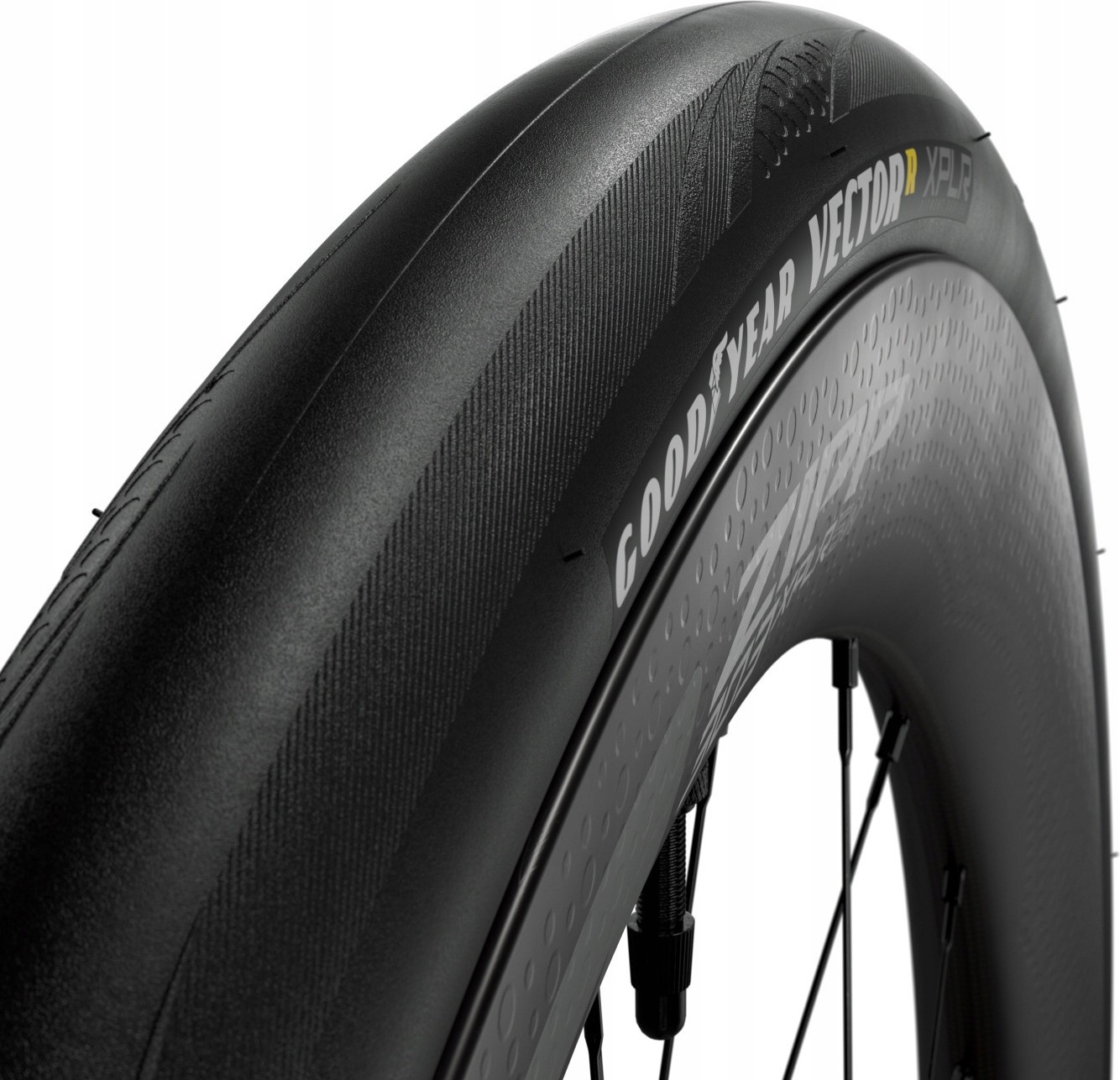 Black Goodyear Vector R XPLR tyre featuring a textured surface, sleek profile, and prominent branding along the sidewall, designed for performance and durability.