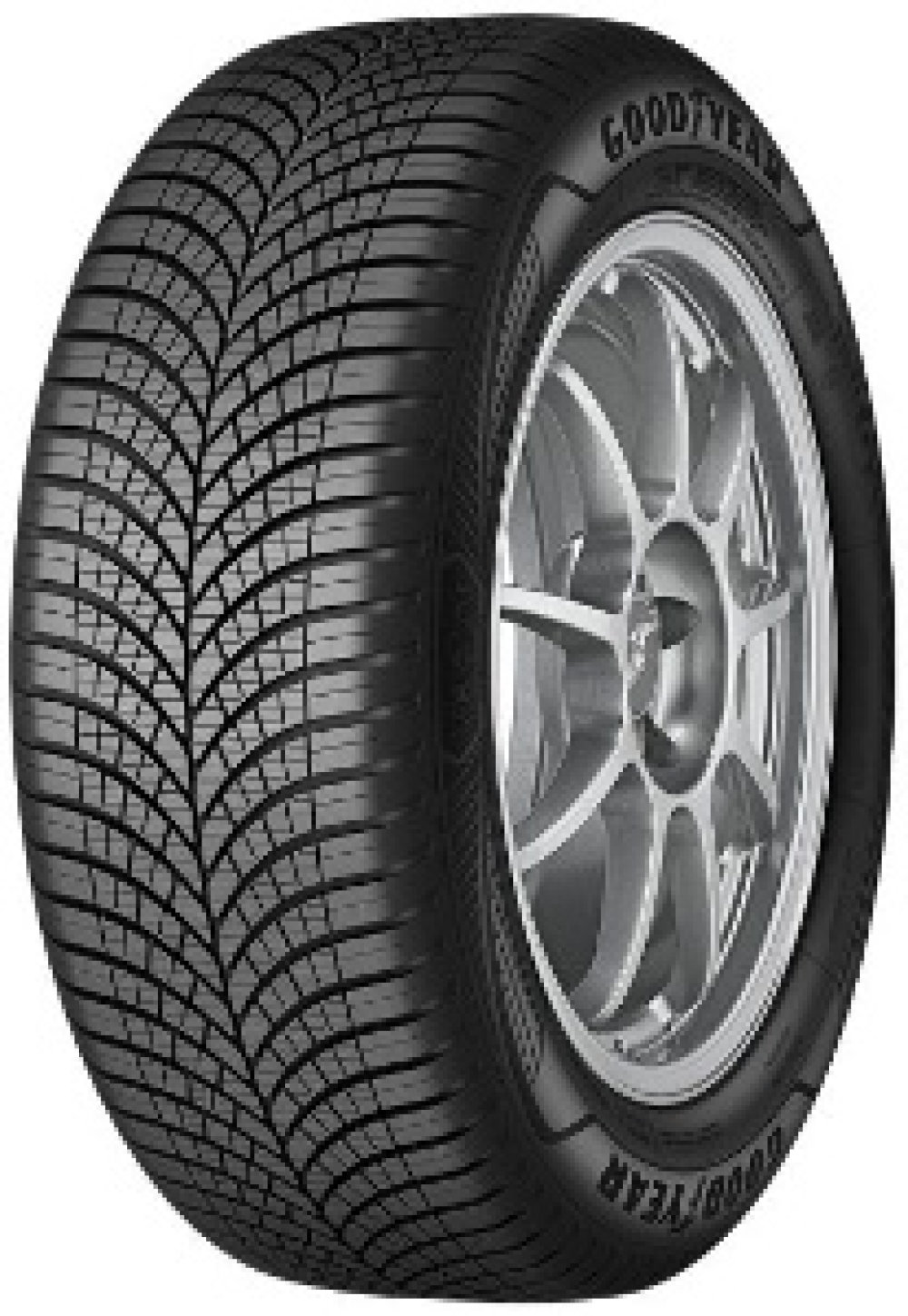 Goodyear VECTOR 4SEASONS GEN-3 215/40 R18 89W all-season tire with a black rubber surface, featuring a detailed tread pattern and mounted on a silver alloy wheel.