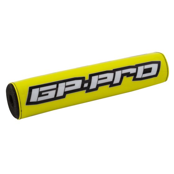 Bright yellow handlebar pad made of durable foam, featuring a black GP-Pro logo prominently displayed on one side, designed for motocross bikes.