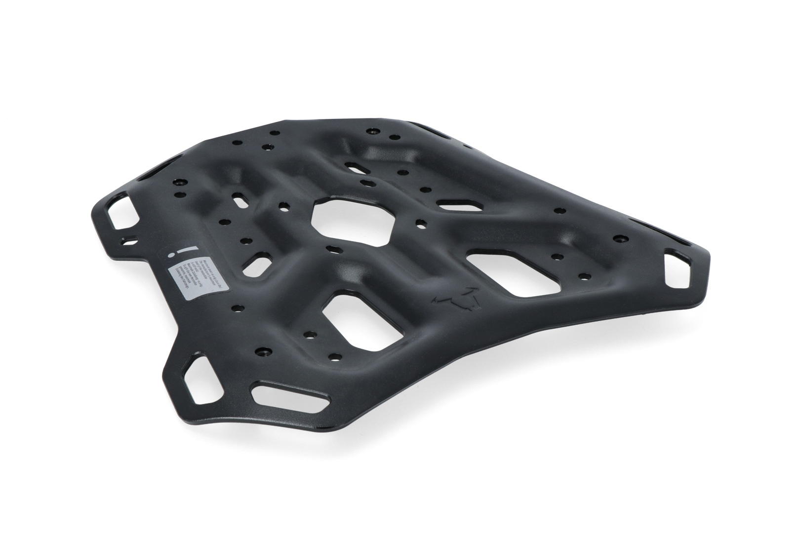 Black SW-Motech ADVENTURE-RACK made of durable material, featuring a textured surface, multiple mounting holes, and a design compatible with Benelli TRK 502 X (2018 and newer).