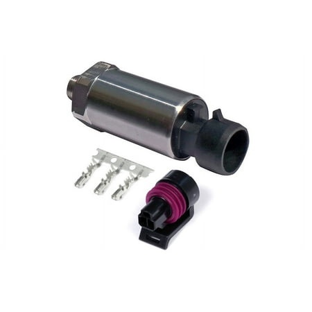 Stainless steel diaphragm MAP sensor with a 0.12 in. NPT fitting, featuring a black plug and pins, and includes three metal connectors.