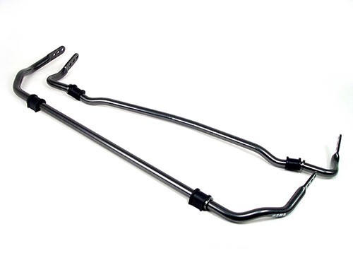H&R 24mm anti-roll bar in sleek black metal, featuring two adjustable ends and rubber bushings for enhanced vehicle stability and performance.