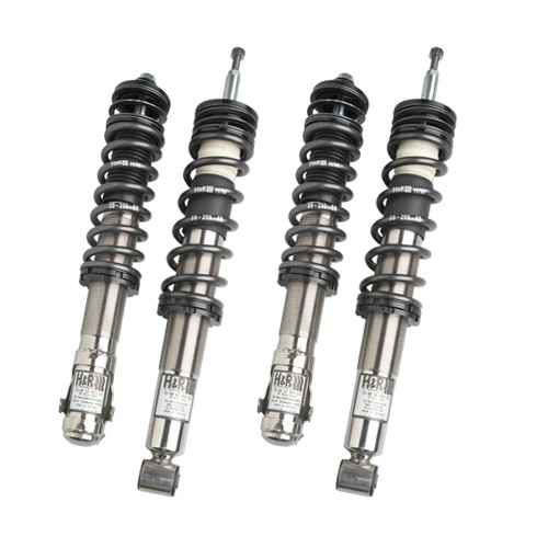 H&R 35819-1 Suspension Kit featuring twin-tube stainless coil over shock absorbers with black coil springs, designed for rear axle installation, includes four components.