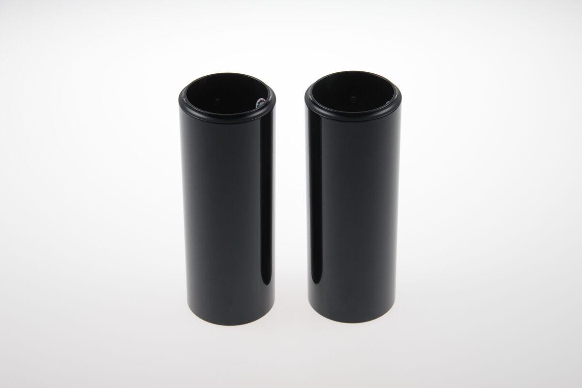 Black HD-SPO082 Cult Werk fork covers designed for Harley Davidson XL 1200 X (2016-2020), featuring a sleek cylindrical shape and smooth finish.