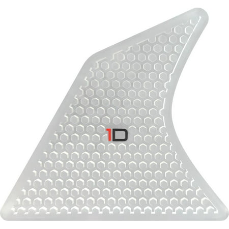 Clear tank grip pad for Yamaha R1/R1M featuring a textured honeycomb pattern and a small red "1D" logo, designed for enhanced grip and control.