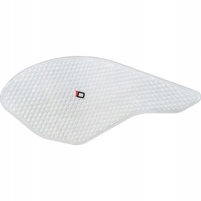 White tank grip with a textured, honeycomb pattern and a small red and black Onedesign logo, designed for enhanced grip on motorcycle tanks.