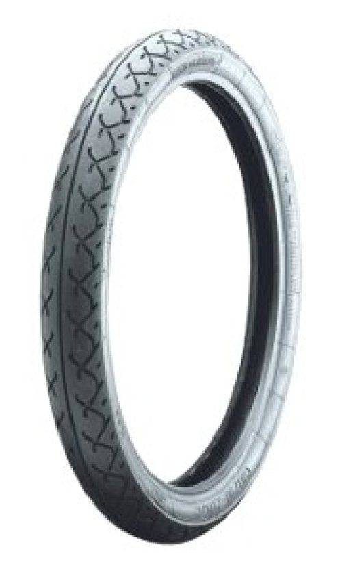 Black motorcycle tire with a tread pattern featuring grooves and lines, labeled "Heidenau K65 OMR 130/90B16 RF TL 74H" on the sidewall.