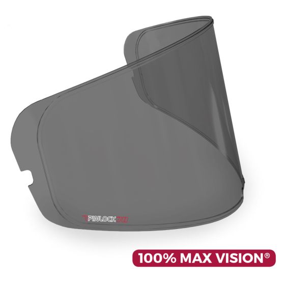 Dark smoke pinlock insert designed for HJ-20M visor, featuring a curved shape for optimal visibility and a sleek, tinted finish for reduced glare.