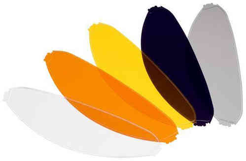 Clear HJC HJ-20P DKS109 Pinlock insert with a smooth surface, designed to fit various helmet visors, available in multiple colors including clear, yellow, orange, dark, and tinted options.