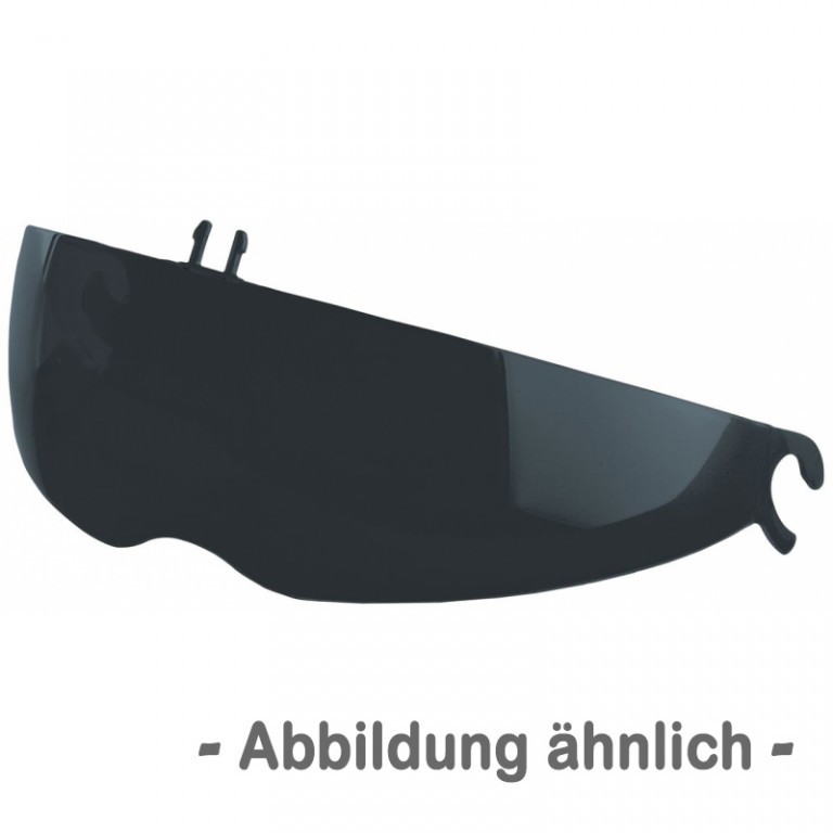 Black HJC IS-04 sun visor with a sleek design, featuring a curved shape and attachment points for secure fitting on helmets.
