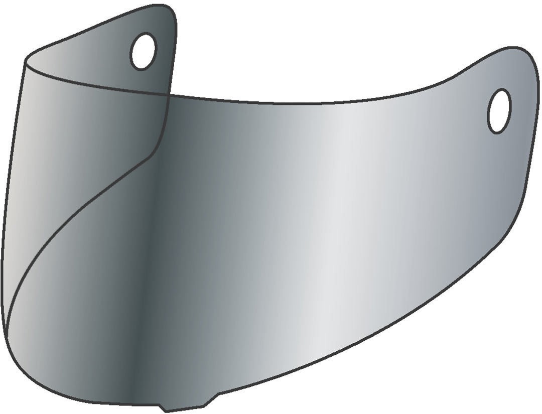 Silver HJC HJ-34P visor with a curved design, featuring two mounting holes for attachment, made from durable material for motorcycle helmets.