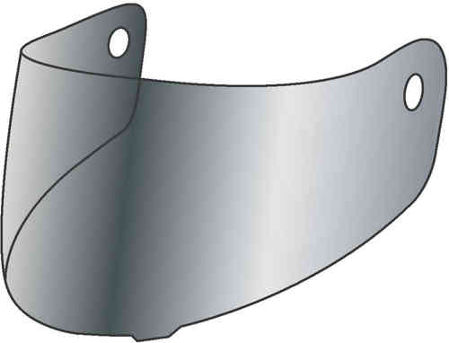 Silver HJC HJ-33 visor with a curved design, featuring two mounting holes for easy attachment to helmets, made from durable material for optimal visibility and protection.