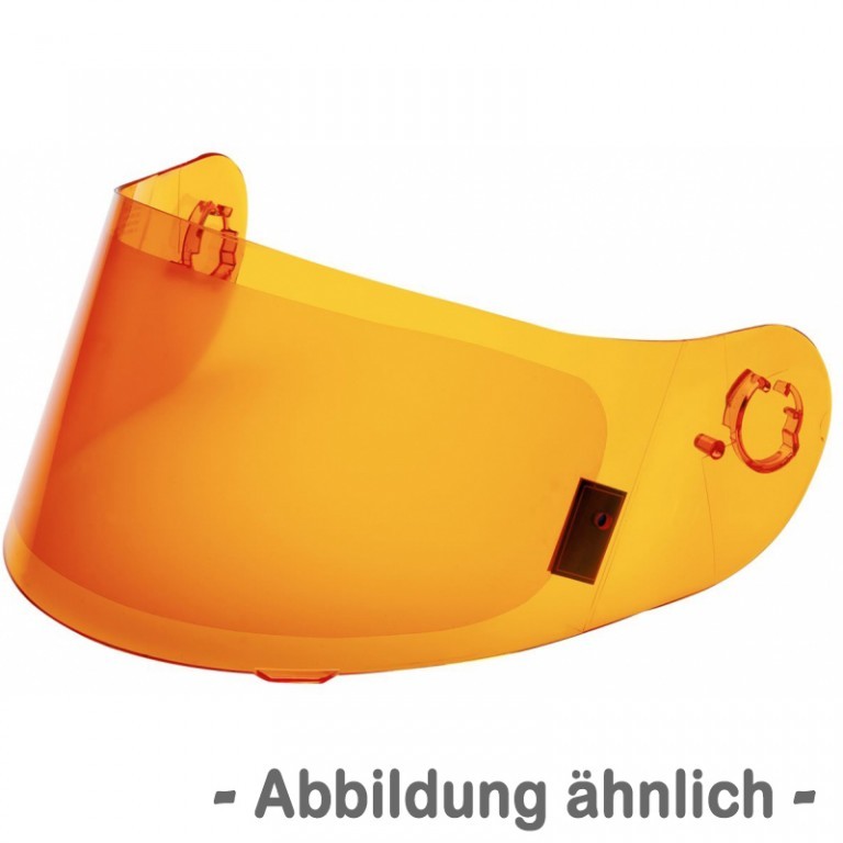 Amber-colored HJC HJ-20M Pinlock ready motorcycle helmet shield with a smooth, curved design and attachment points on the sides for secure fitting.