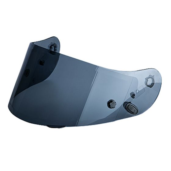 Smoke-colored HJC HJ-20P visor designed for RPHA 10 Plus helmets, featuring a smooth, curved shape with mounting holes for easy attachment.