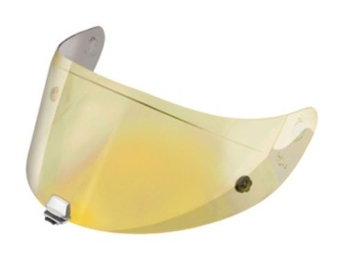 Gold-tinted HJC HJ-29 visor made of durable polycarbonate, featuring a curved design and mounting points for easy attachment to helmets.