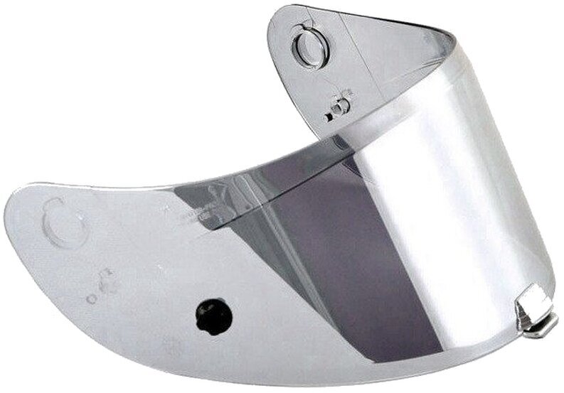 Iridium silver visor for HJC V90 helmets, featuring a curved design, transparent upper section, and reflective lower portion for enhanced visibility and style.