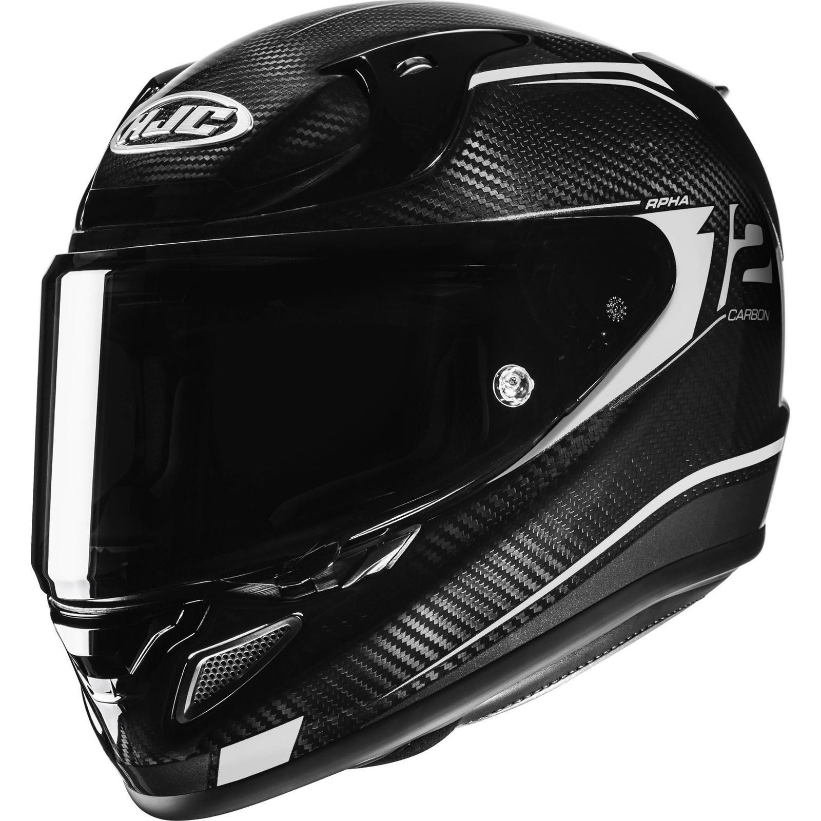 HJC RPHA 12 Carbon Keres motorcycle helmet in XS size, featuring a sleek black carbon fiber finish, aerodynamic design, and a clear visor for enhanced visibility.