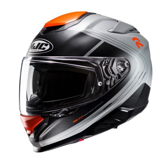 HJC RPHA 71 Frepe full face helmet in orange and black, featuring a sleek aerodynamic design, clear visor, and ventilation ports for enhanced airflow.