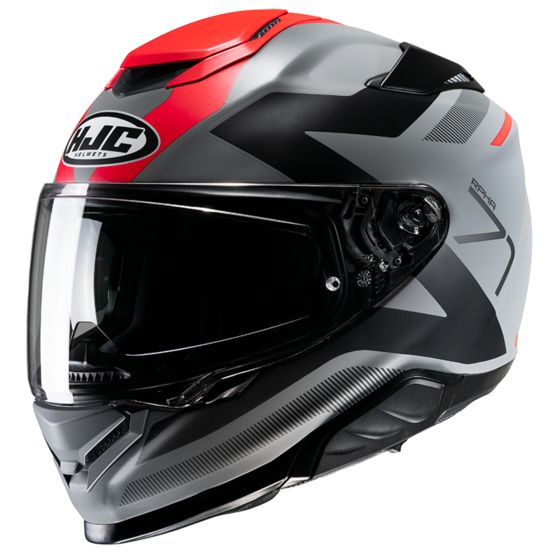 HJC RPHA 71 Graphic Motorcycle Helmet in Pinna Red features a sleek black, red, and silver design, with a clear visor and aerodynamic shape, sized X-Small (54-55cm).