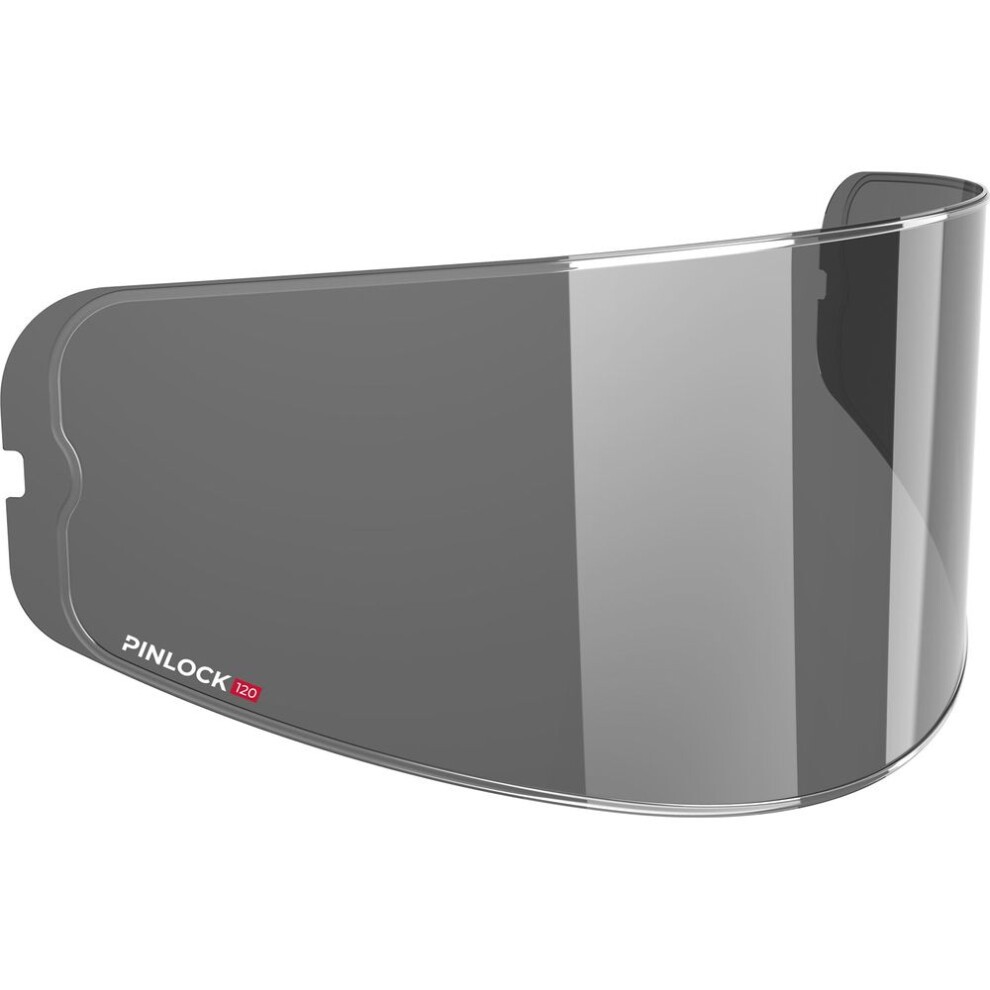 HJC Pinlock 120 MaxVision dark smoke lens, featuring a curved design, clear edges, and a red Pinlock logo, designed for HJ-37 RPHA 91 helmets.